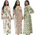 Style bohème imprimé floral numérique sexy robe longue grande taille demi manches robe col v